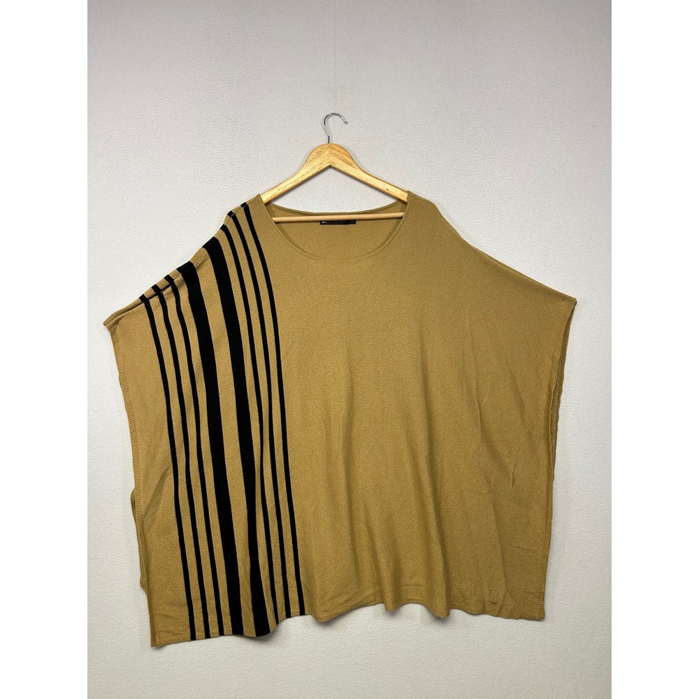 Boho Modern New York & Company Womens One Size Mustard Tan Striped Poncho Top